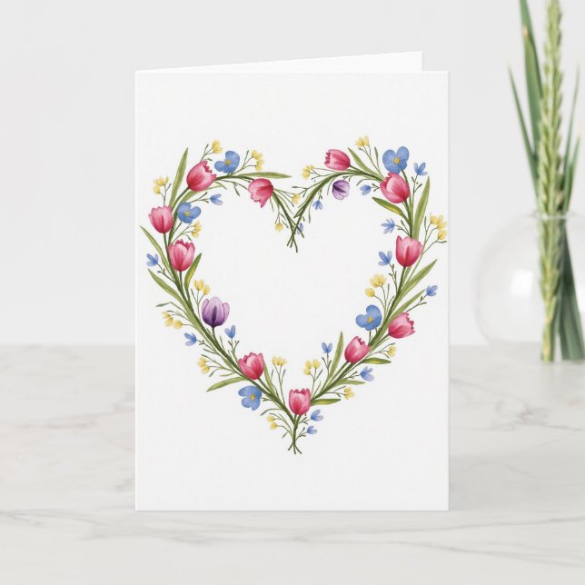Watercolor Heart Wreath Card (Front)