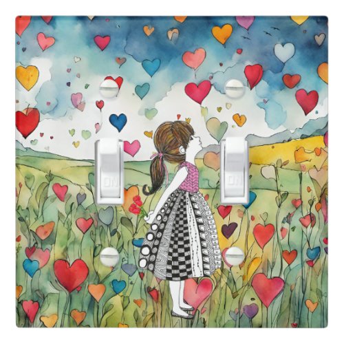 Watercolor Hearts and a Little Girl Light Switch Cover