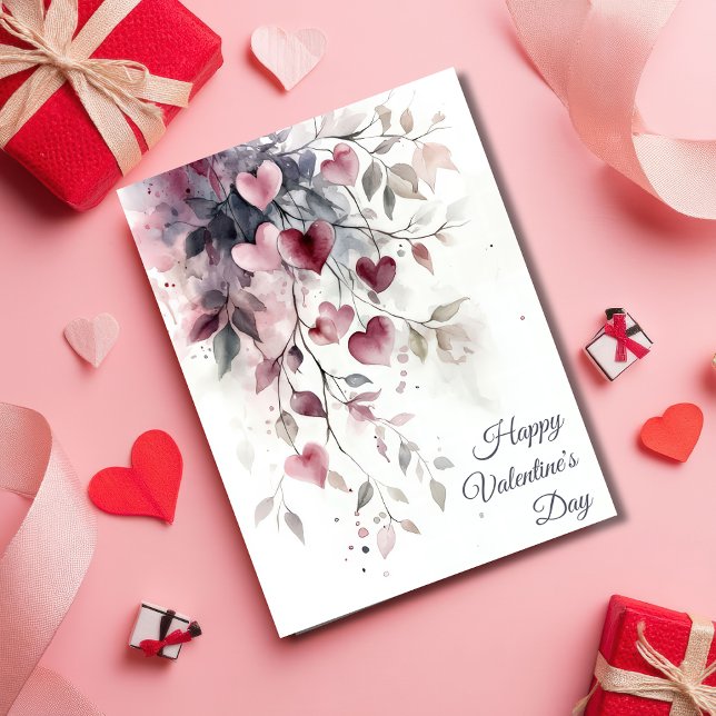 Watercolor Hearts and Flowers Valentine's Greeting Card (Creator Uploaded)