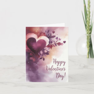 Watercolor Hearts and Flowers Valentine's Greeting Card
