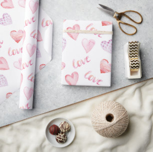 Watercolor hearts and love Valentine's Day Wrapping Paper