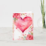 Watercolor Hearts and Roses Romantic Valentine Holiday Card