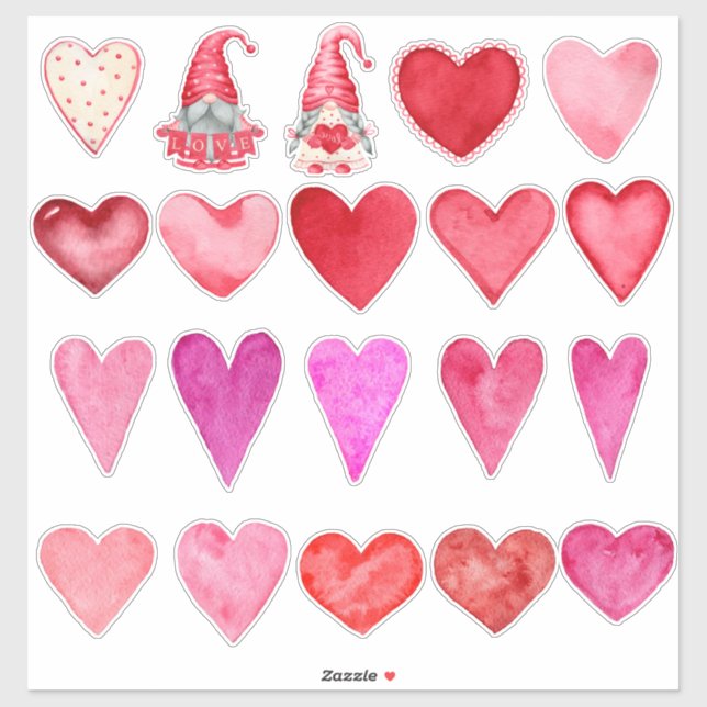 Watercolor Hearts and Two Gnomes Sticker (Sheet)