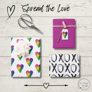 Watercolor Hearts and XOXO Wrapping Paper Sheets