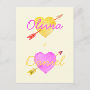 Watercolor Hearts Arrows Bright Valentine Love Postcard