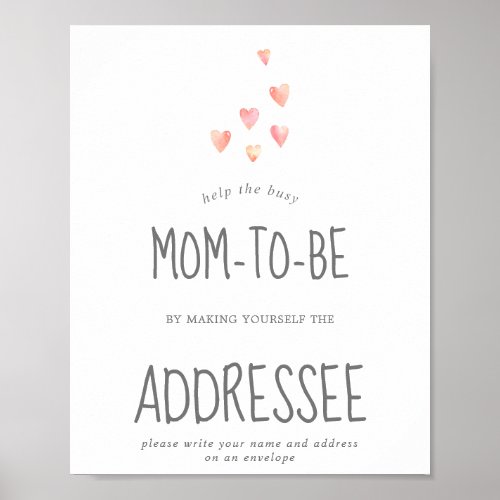 Watercolor Hearts Baby Shower Address an Envelope Poster