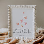 Watercolor Hearts Baby Shower Cards and Gifts Sign<br><div class="desc">This watercolor hearts girl baby shower cards and gifts sign is perfect for a simple baby shower or baby sprinkle. The sweet design features cute watercolor pastel hearts in coral pink,  blush pink,  yellow and peach orange.</div>
