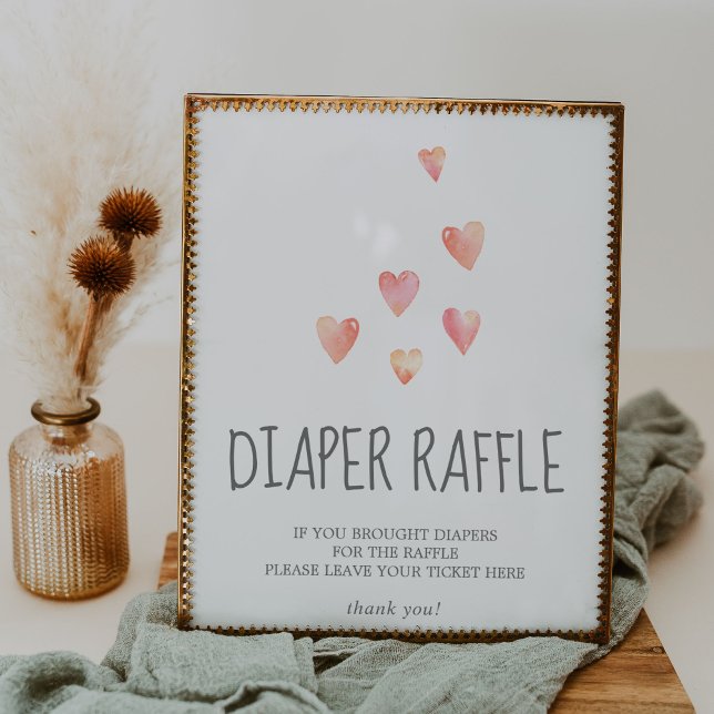 Watercolor Hearts Baby Shower Diaper Raffle Sign (Creator Uploaded)