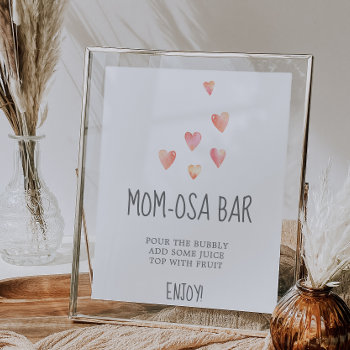 Watercolor Hearts Baby Shower Mom-osa Bar Sign by FreshAndYummy at Zazzle