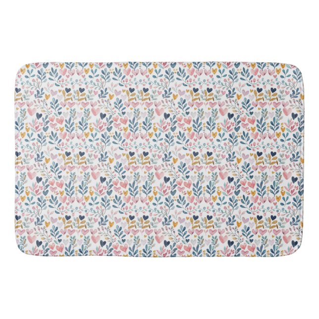 Watercolor hearts bath mat (Front)