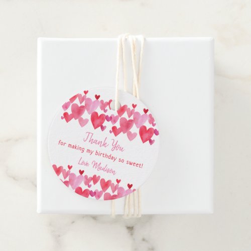 Watercolor Hearts Birthday Favor Tags