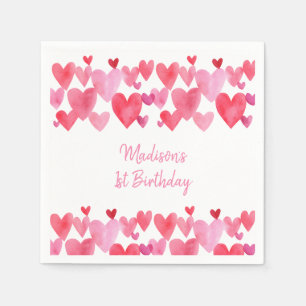 Watercolor Hearts Birthday Napkins