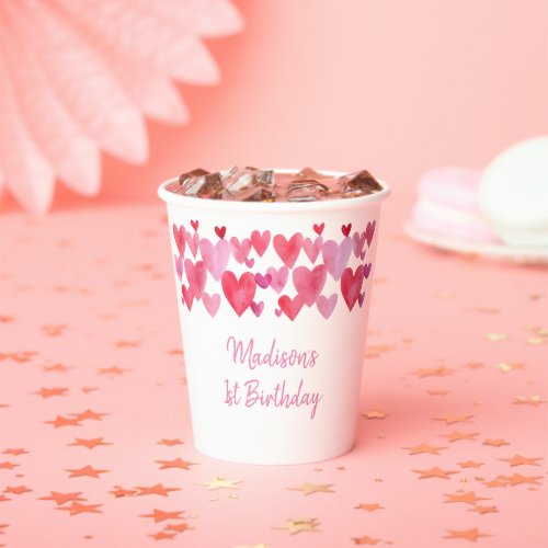 Watercolor Hearts Birthday Paper Cups