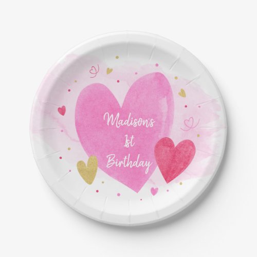 Watercolor Hearts Birthday Paper Plates