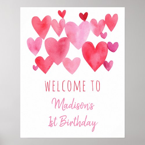 Watercolor Hearts Birthday Poster