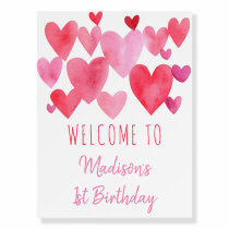 Watercolor Hearts Birthday Welcome Foam Board