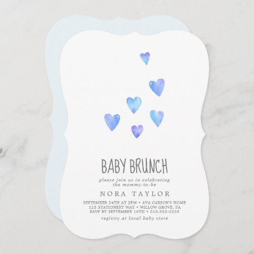 Watercolor Hearts Boy Baby Brunch Invitation