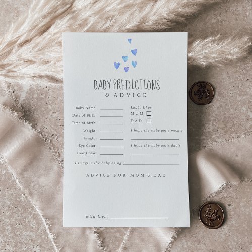 Watercolor Hearts Boy Baby Predictions  Advice Card