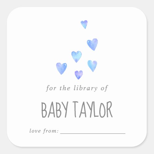 Watercolor Hearts Boy Baby Shower Bookplate