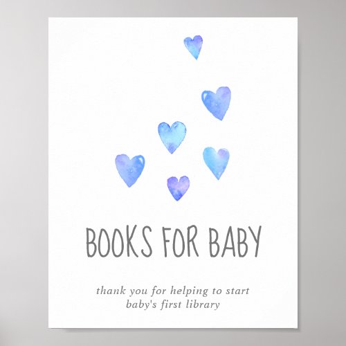 Watercolor Hearts Boy Baby Shower Books for Baby Poster