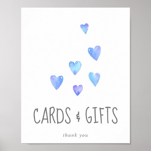 Watercolor Hearts Boy Baby Shower Cards and Gifts Poster
