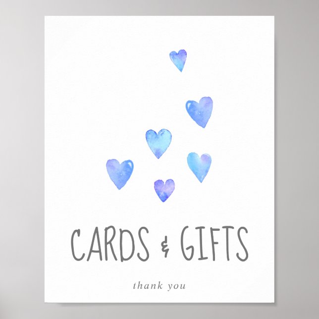 Watercolor Hearts Boy Baby Shower Cards and Gifts Poster (Front)