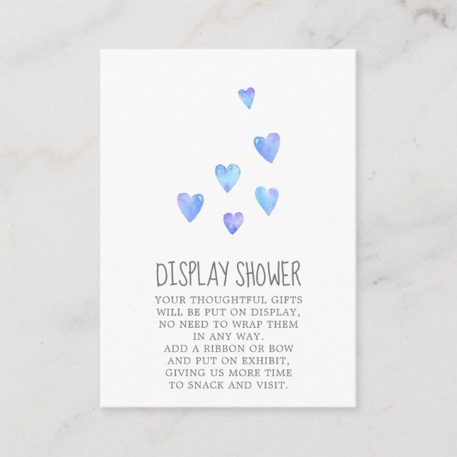Watercolor Hearts Boy Baby Shower Display Shower Enclosure Card (Front)