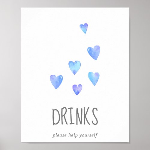 Watercolor Hearts Boy Baby Shower Drinks Sign