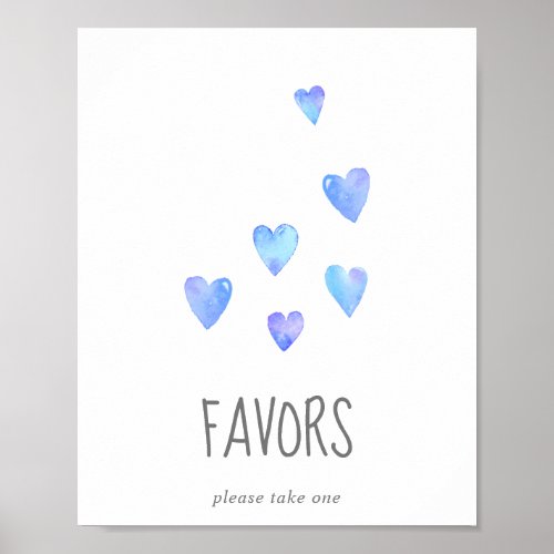 Watercolor Hearts Boy Baby Shower Favors Sign