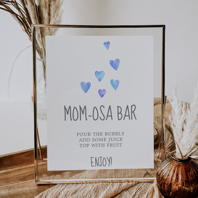 Watercolor Hearts Boy Baby Shower Mom-osa Bar Sign (Creator Uploaded)