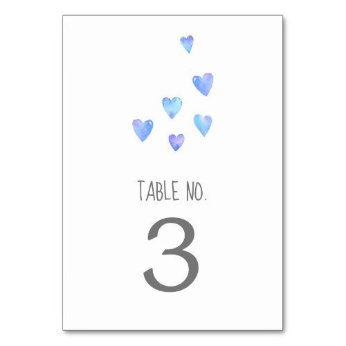 Watercolor Hearts Boy Baby Shower Table Number