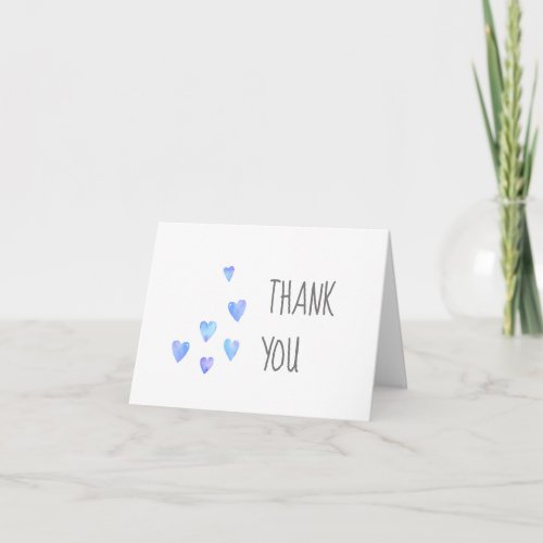 Watercolor Hearts Boy Baby Shower Thank You Card