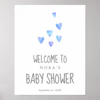 Watercolor Hearts Boy Baby Shower Welcome Poster