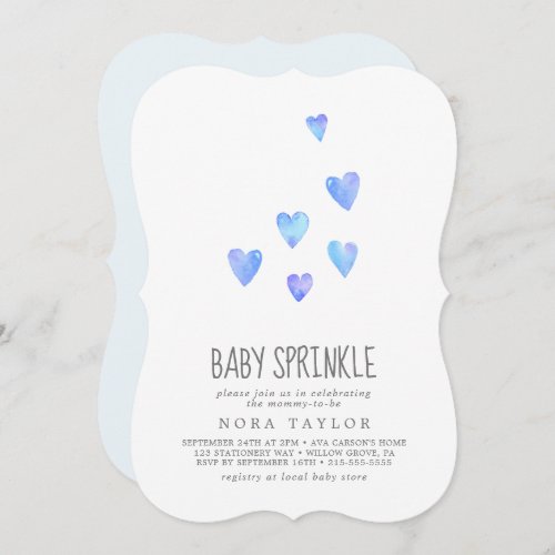 Watercolor Hearts Boy Baby Sprinkle Invitation