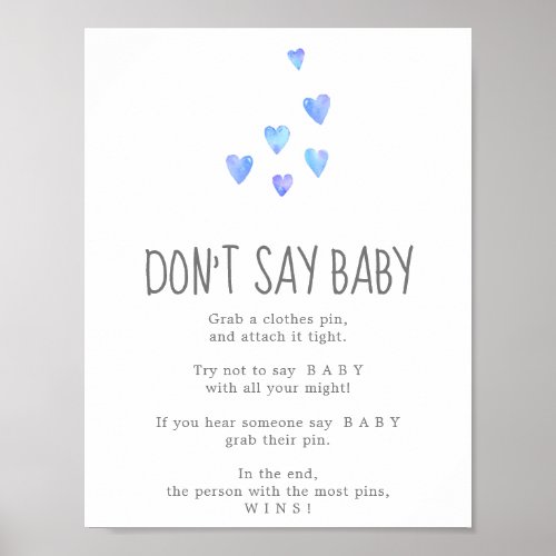 Watercolor Hearts Boy Dont Say Baby Game Sign