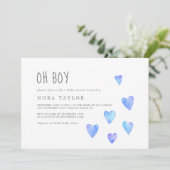 Watercolor Hearts Boy Horizontal Oh Baby Shower Invitation (Standing Front)