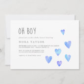 Watercolor Hearts Boy Horizontal Oh Baby Shower Invitation (Front)