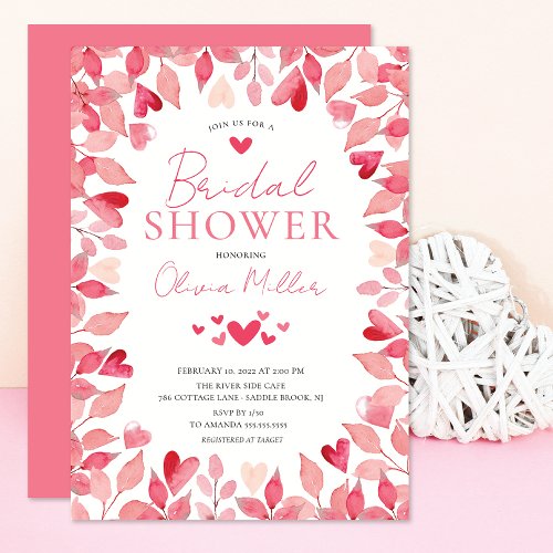 Watercolor Hearts Bridal Shower Invitation