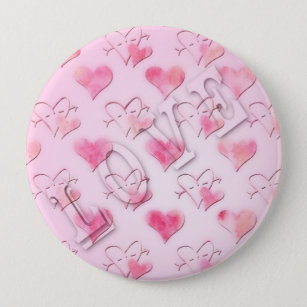 Watercolor Hearts Button "Love" Word art
