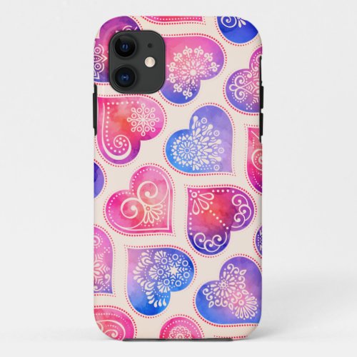 Watercolor Hearts iPhone 11 Case