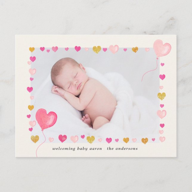 watercolor hearts colorful border Photo Postcard (Front)