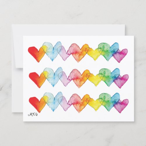 Watercolor Hearts Colorful Hand Drawn Note Cards