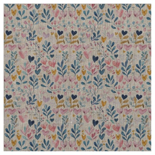 Watercolor hearts fabric