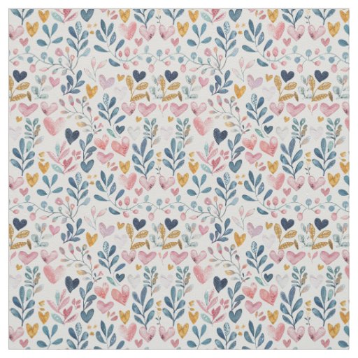 Watercolor hearts fabric