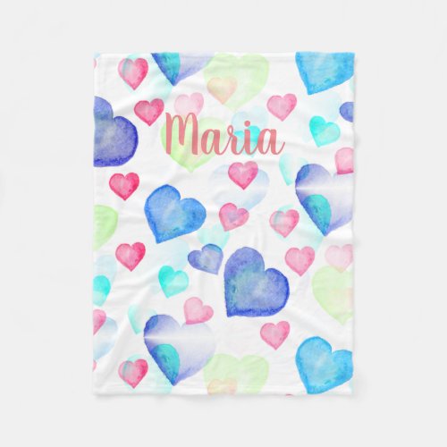 Watercolor Hearts Fleece Blanket