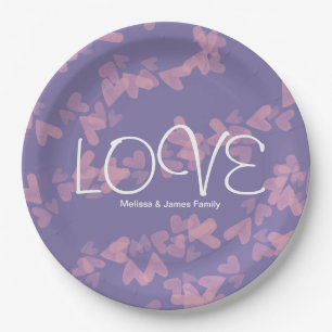 Watercolor Hearts Floating Pink Purple Love Paper Plates