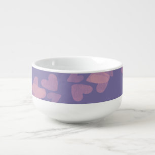 Watercolor Hearts Floating Stamps Pink Purple Soup Mug