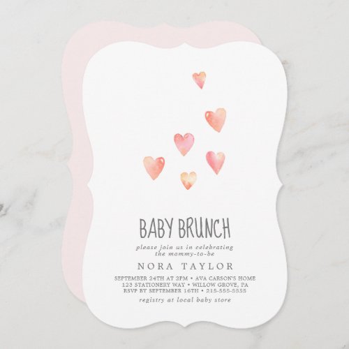 Watercolor Hearts Girl Baby Brunch Invitation