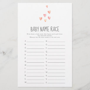 Watercolor Hearts Girl Baby Name Race Game