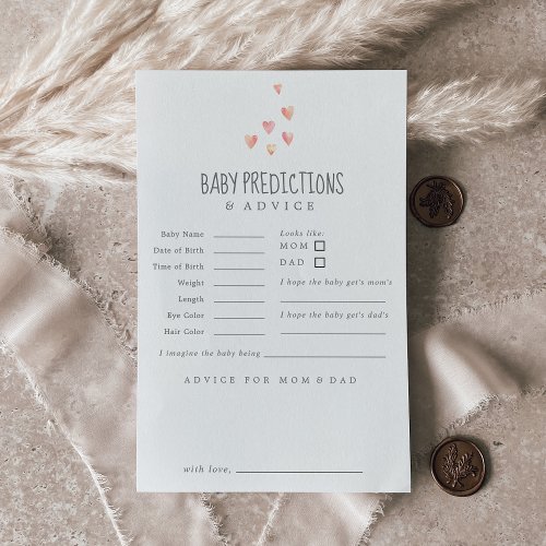Watercolor Hearts Girl Baby Predictions  Advice Card